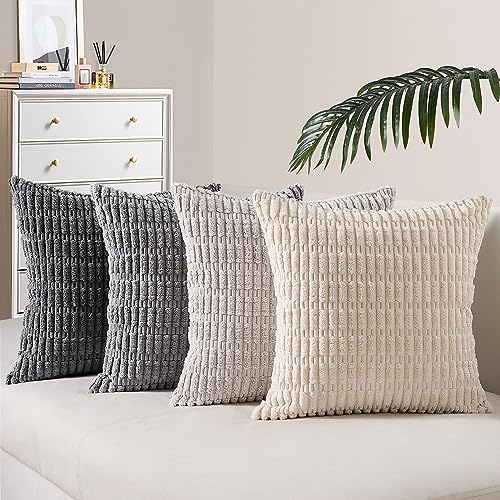 Topfinel 4er Set Boho Kissenbezug 40x40 cm grau Kordsamt Kissenbezüge Kissenhülle sofakissen dekokissen deko für Sofa Schlafzimmer Wohnzimmer Kinder flauschig Farbverlauf von Topfinel