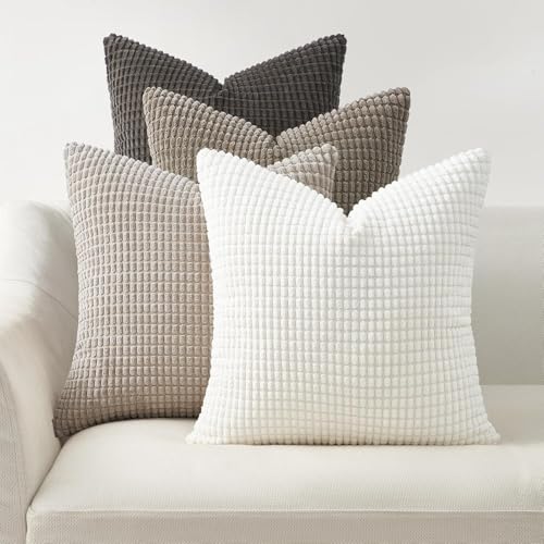 Topfinel Boho Kissenbezug 45x45 cm Natural 4er Set Kordsamt Kissenbezüge Kissenhülle sofakissen dekokissen deko für Sofa Schlafzimmer Wohnzimmer Kinder flauschig Farbverlauf von Topfinel