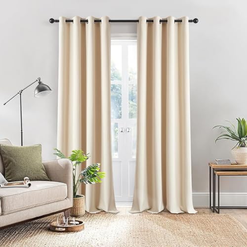 Topfinel Extra Breite Vorhänge Schlafzimmer Balkontür Vorhang mit ösen Gardinen Wohnzimmer Blickdicht Ösenvorhang für Büros Thermo Vorhänge Gegen Hitze Beige Dekorative 1 Stück H 260 x B 200 cm von Topfinel