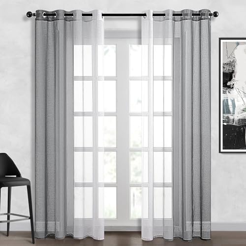 Topfinel Gardine mit Farbverlauf Grau Vorhänge Kurze Gardinen Transparent Moderne und Elegante Ösenschal 2er Set Gardine 160 cm Hoch Fenstergardinen 140 cm Breit Vorhang Outdoor Curtains Window von Topfinel