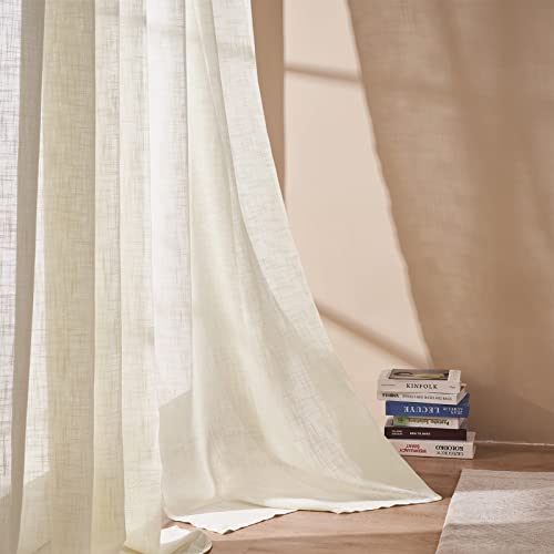 Topfinel Gardinen Halbtransparent Voile Vorhänge mit Ösen Hell Beige Vorhang 140x245cm Gardinen Wohnzimmer Modern Leinen 2 Stücke von Topfinel