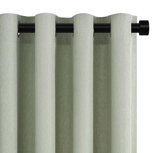 Topfinel Gardinen Kurz Leinenoptik Halbtransparent Licht Filtern Vorhang 2er Set H 145 x B 140 cm Wohnzimmer Vorhänge Kurze Vorhänge mit Ösen Curtains Salbeigrün für Schlafzimmer Balkontür von Topfinel