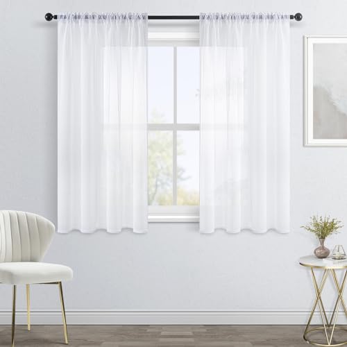 Topfinel Gardinen Kurz Vorhang Tunnelzug Stores Gardine Schals140 cm Hoch Voile Curtains Living Room Fensterschals Vorhänge Weiss 140 cm Lang Dekoschal für kleine Fenster von Topfinel