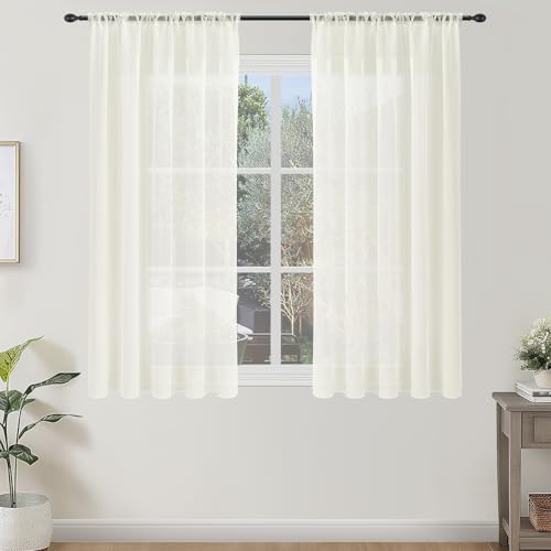 Topfinel Gardinen Kurz Vorhang Tunnelzug Stores Gardine Schals140 cm Hoch Voile Curtains Living Room Fensterschals Vorhänge Weiss 145 cm Lang Dekoschal für kleine Fenster von Topfinel