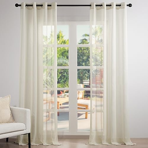 Topfinel Gardinen Stores Gardine mit ösen Voile Vorhang Halbtransparent Moderne Leinenoptik vorhänge kinderzimmer Gardinen Fenster 2er Set 235x140 cm (HxB) Beige von Topfinel