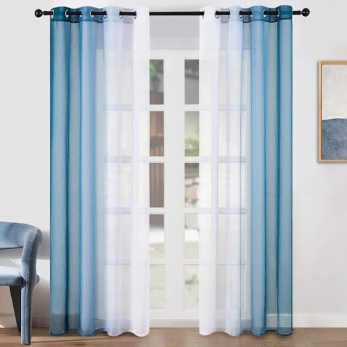 Topfinel Gardinen Türkis Farbverlauf Vorhänge Fenster Vorhang Transparent mit Ösen Ösenvorhang 2er Set 260 cm Hoch Gardine Schlaufenschal 140 cm Breit Deko für Kinderzimmer Wohnzimmer Schlafzimmer von Topfinel