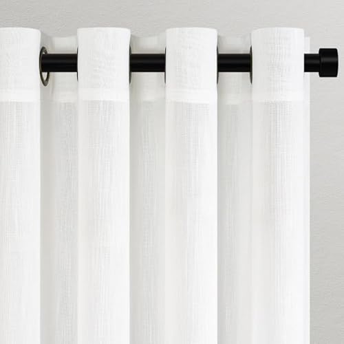 Topfinel Gardinen Weiß leinenoptik Vorhänge mit Ösen Voile Vorhang kurz Modern Halbtransparent Ösenvorhang für küche Wohnzimmer Kinderzimmer Mädchen 2er 140x145 cm von Topfinel