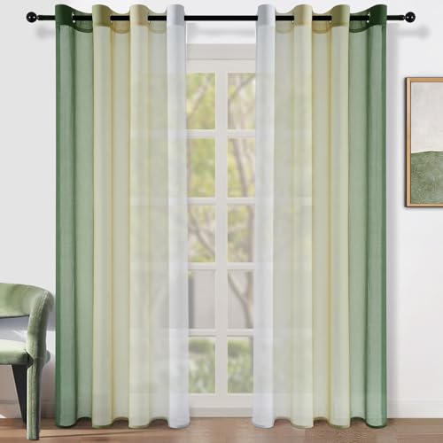 Topfinel Gardinen Wohnzimer Vorhang Grün Farbverlauf Transparente Vorhänge mit Ösen Schlafzimmer Gardine 160 cm Lang Curtains & Drapes Übergardinen 140 Breit Schlaufenvorhang Fenstervorhänge von Topfinel