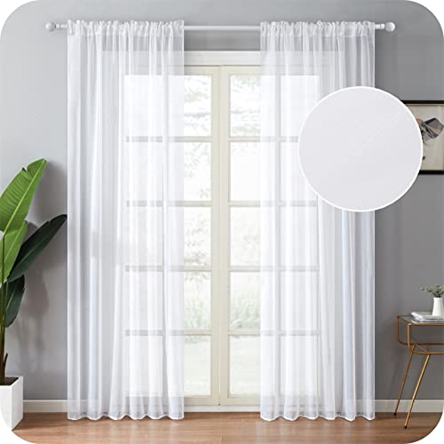 Topfinel Gardinen Wohnzimer Vorhang Weiß Transparente Vorhänge mit Schlaufen Schlafzimmer Gardine 145 cm Lang Curtains & Drapes Übergardinen 140 Breit Schlaufenvorhang Fenstervorhänge von Topfinel