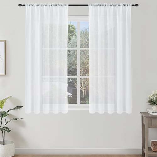 Topfinel Gardinen Wohnzimer Vorhang Weiß Transparente Vorhänge mit Schlaufen Schlafzimmer Gardine 160 cm Lang Curtains & Drapes Übergardinen 140 Breit Schlaufenvorhang Fenstervorhänge von Topfinel