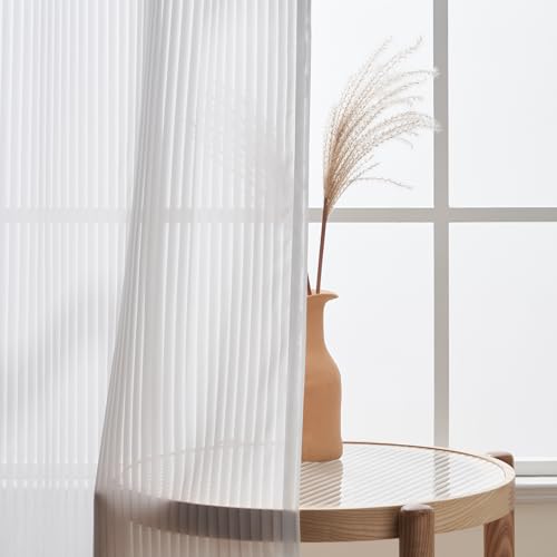 Topfinel Gardinen Wohnzimmer 140x235cm 2er Set Halbtransparent Modern Vorhänge Schlafzimmer mit Ösen Voile Vorhang mit Vertikalem Streifenmuster fur Kinderzimmer Weiß Topfinel Gardinen Wohnzimmer 140x235cm 2er Set Halbtransparent Modern Vorhänge Schlafzimmer mit Ösen Voile Vorhang mit Vertikalem Streifenmuster fur Kinderzimmer Weiß von Topfinel