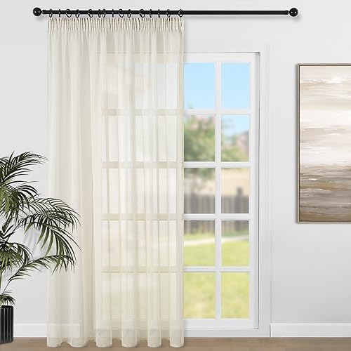 Topfinel Gardinen mit Kräuselband 228x228cm (BxH)-1stk Vorhang Vorhänge transparent für Wohnzimmer Schlafzimmer Fenster Gardine Beige von Topfinel