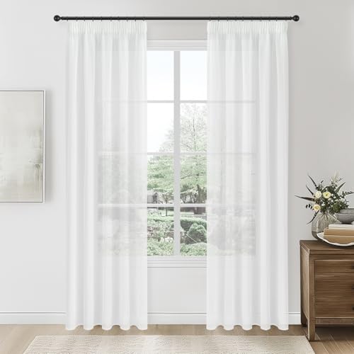 Topfinel Gardinen mit Kräuselband Weiß Vorhänge Halbtransparent Voile Gardine Wohnzimmer Modern 140x290cm (BxH) Vorhang Schlafzimmer Fenster Curtains von Topfinel