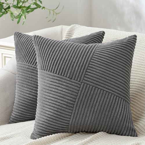 Topfinel Kissenbezüge 40x40 Dunkelgrau 2er Set Windmühle Patchwork Euro Design Kordsamt Kissenhülle für Dekokissen Sofakissen Zierkissen Schlafzimmer Wohnzimmer Sofa Couch Büro von Topfinel