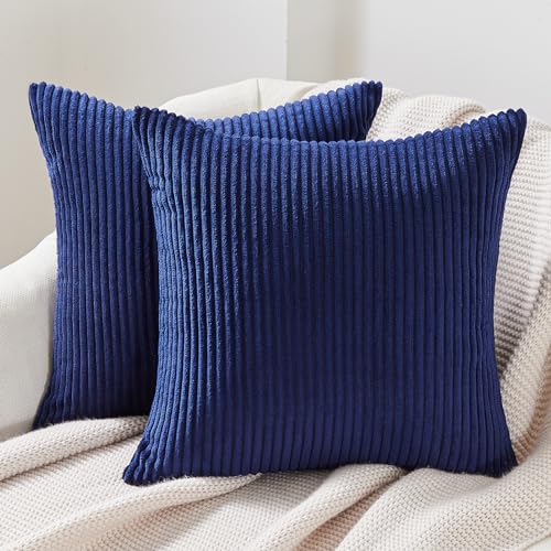 Topfinel Kissenbezüge 45x45 Blau Kordsamt 2er Set gestreiftes Muster Kissenbezug Kissenhülle für Dekokissen Sofakissen Couchkissen Dekokissen Zierkissenbezug Deko Kisse von Topfinel