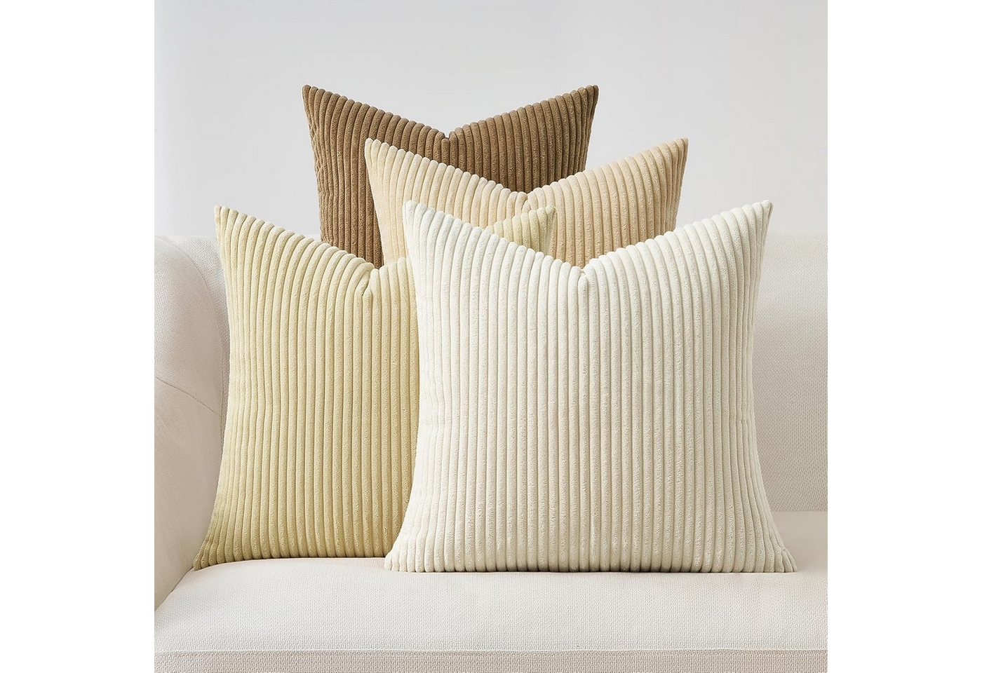 Topfinel Kissenbezüge 4er Set Kordsamt, flauschig Farbverlauf, Gestreift, kissenhüllen 50x50 dekokissen Hellbeige sofakissenbezug couchkissen Topfinel Kissenbezüge 4er Set Kordsamt, flauschig Farbverlauf, Gestreift, kissenhüllen 50x50 dekokissen Hellbeige sofakissenbezug couchkissen von Topfinel