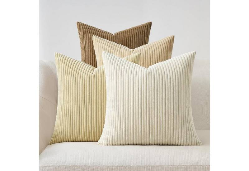 Topfinel Kissenbezüge 4er Set Kordsamt, flauschig Farbverlauf, Gestreift, kissenhüllen 50x50 dekokissen Hellbeige sofakissenbezug couchkissen Topfinel Kissenbezüge 4er Set Kordsamt, flauschig Farbverlauf, Gestreift, kissenhüllen 50x50 dekokissen Hellbeige sofakissenbezug couchkissen von Topfinel