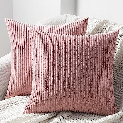 Topfinel Kissenbezüge 50x50 rosa Kordsamt 2er Set gestreiftes Muster Kissenbezug Kissenhülle Dekokissen Sofakissen Couchkissen Dekokissen Deko Mädchen Kinderzimmer Schlafzimmer von Topfinel