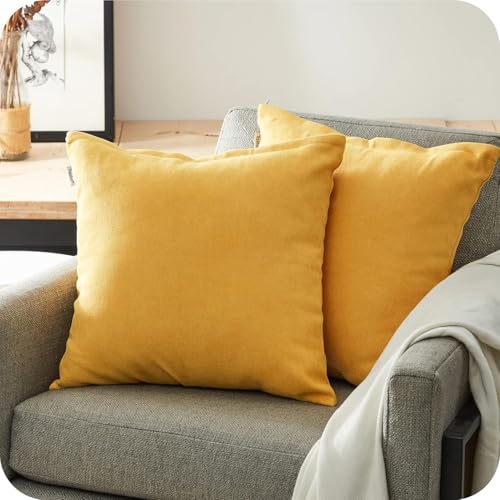 Topfinel Kissenbezug 65x65 cm 2er Set gelb Bettwäsche deko Wohnzimmer flauschig Chenille Kissenbezüge Kissenhülle Sofakissen dekokissen Kuschelkissen Zierkissen für Sofa Schlafzimmer von Topfinel