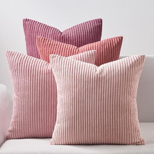 Topfinel Kissenbezug 30x30 cm Rosa 4er Set Kordsamt Kissenbezüge Kissenhülle Dekokissenbezug Sofakissen Dekokissen deko für Sofa Schlafzimmer Wohnzimmer Balkon Kinder flauschig Farbverlauf von Topfinel