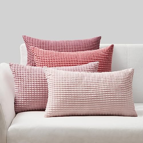 Topfinel Kissenbezug 30x50 cm Rosa 4er Set Cord körnig Kissenbezüge Kissenhülle Dekokissenbezug Sofakissen Dekokissen deko für Sofa Schlafzimmer Wohnzimmer Balkon Kinder flauschig Farbverlauf von Topfinel