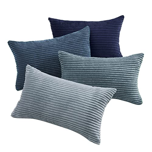 Topfinel Kissenbezug 30x50 cm blau 4er Set Kordsamt Kissenbezüge Kissenhülle Dekokissenbezug sofakissen dekokissen deko für Sofa Schlafzimmer Wohnzimmer Balkon Kinder flauschig Farbverlauf von Topfinel