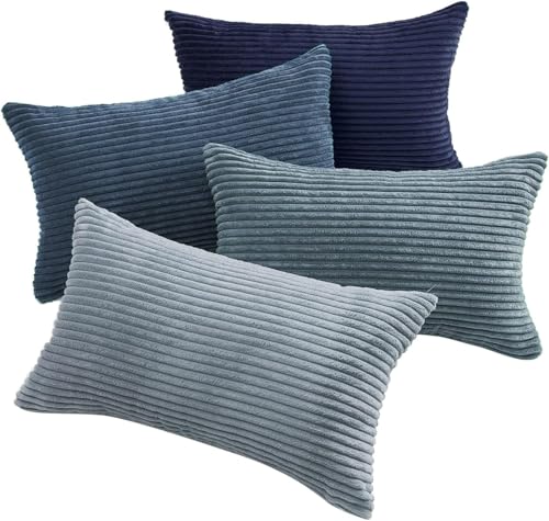 Topfinel Kissenbezug 30x50cm 4er Set Kissenbezüge Kordsamt Kissenhülle Blau Dekokissenbezug Sofakissen Dekokissen deko für Sofa Schlafzimmer Wohnzimmer Balkon Kinder lauschig Farbverlauf von Topfinel