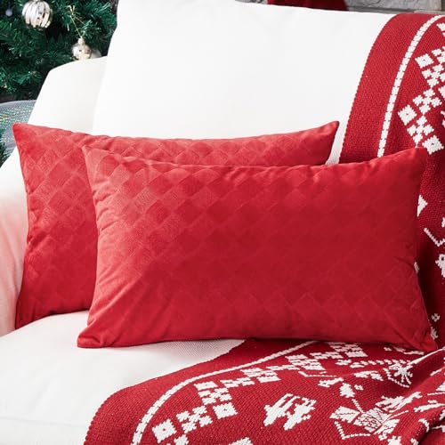 Topfinel Kissenbezug 40 x 80 cm Weihnachten Rot Samt 2er Set Kariert Muster Kissenbezüge Kissenhüllle für Nackenkissen Kopfkissen Bettwäsche Schlafzimmer Wohnzimmer Dekokissen Sofakissen von Topfinel