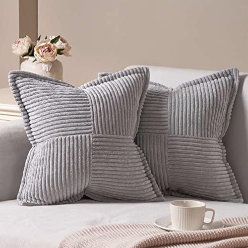 Topfinel Kissenbezug 40x40 Kordsamt grau 2er Set Winter deko Kissenbezüge Kissenhülle Dekorative Kissenbezug Sofakissen Couchkissen Dekokissen Zierkissenbezug Deko Kissenhülle für Wohnzimmer von Topfinel