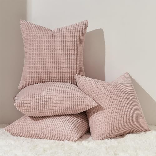 Topfinel Kissenbezug 40x40 Sakura Rosa 4er Set Cord körnig Kissenbezüge Kissenhülle Dekokissenbezug Sofakissen Couchkissen für Sofa Schlafzimmer Wohnzimmer Balkon Kinder flauschig von Topfinel