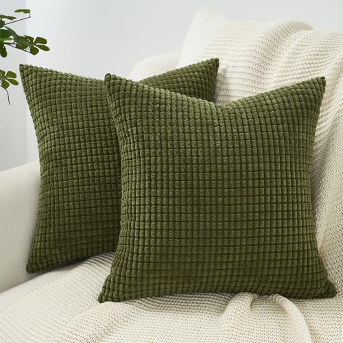 Topfinel Kissenbezug 45x45cm Olivgrün Kordsamt Kissenhüllen 2er Set Sofakissen Dekorative Abdeckung Maiskorn Muster Kissenbezüge Schlafzimmer Deko Zierkissenbezug Wohnzimmer Dekoration Kissen Deko von Topfinel