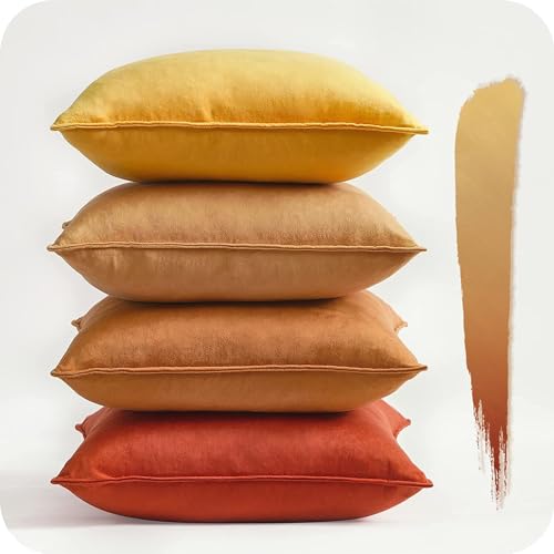 Topfinel Kissenbezug 50x50 cm Gelb Orange 4er Set Samt Kissenbezüge Kissenhülle sofakissen dekokissen Zierkissen Kuschelkissen Bezug deko für Wohnzimmer Bett Herbst Winter Farbverlauf von Topfinel