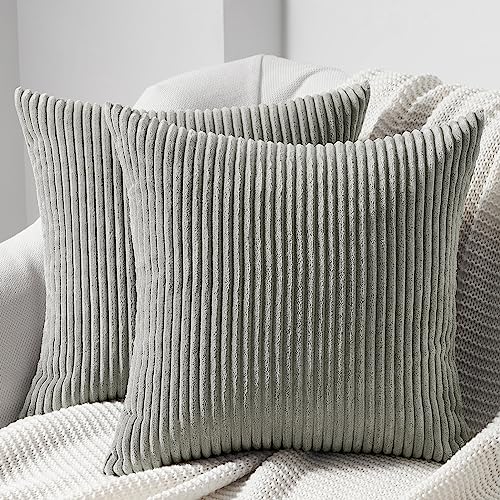 Topfinel Kissenbezug 60x60 Grau Kordsamt 2er Set gestreiftes Muster Kissenbezüge Kissenhülle Dekokissen Sofakissen Couchkissen Dekokissen Zierkissenbezug Deko Kissenhüllen Wohnzimmer Schlafzimmer von Topfinel