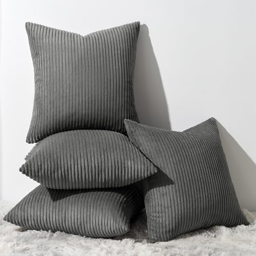 Topfinel Kissenbezug 60x60 cm Dunkel Grau 4er Set Kordsamt Kissenbezüge Kissenhülle Dekokissenbezug sofakissen dekokissen deko für Sofa Schlafzimmer Wohnzimmer Balkon Kinder flauschig Farbverlauf von Topfinel