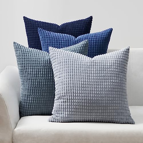 Topfinel Kissenbezug 60x60 cm blau 4er Set Cord körnig Kissenbezüge Kissenhülle Dekokissenbezug Sofakissen Dekokissen deko für Sofa Schlafzimmer Wohnzimmer Balkon Kinder flauschig Farbverlauf von Topfinel