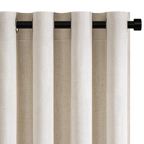 Topfinel Leinen Gardinen Vorhang Oatmeal Hellgrau Wohnzimmer Gardinen Halbtransparent Voile Vorhänge mit Ösen Hell 140x225cm Gardinen Schlaufenschal 2er Set von Topfinel