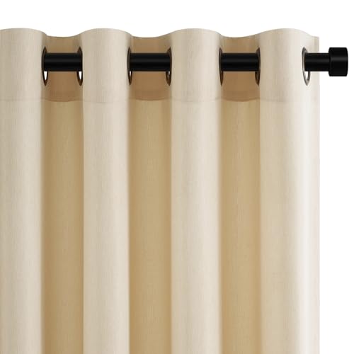 Topfinel Leinenoptik Gardinen Beige Kurz Halbtransparent Licht Filtern Vorhang Boho 2er Set H 160 x B 140 cm Wohnzimmer Vorhänge Kurze Vorhänge mit Ösen Curtains für Schlafzimmer Balkontür von Topfinel