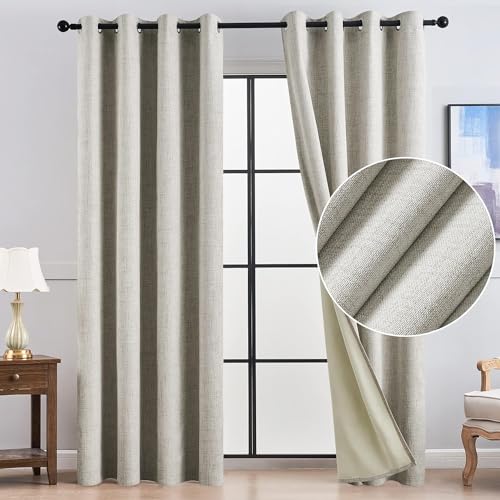 Topfinel Natuiral 100 % Thermo-Verdunkelungsvorhänge für Wohnzimmer, Schlafzimmer, 90 Fall, hellgrau, schalldicht, extra langer Vorhang, Fensterbehandlungen für Kinder (117x228 cm), 2 Paneele von Topfinel