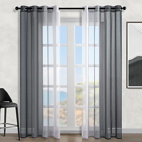 Topfinel Schwarze Vorhänge Gardinen mit Farbverlauf Kinderzimmer Gardine Halbtransparen Ösen Gardinen Wohnzimmer Modern Voile Curtains Living Room Ösenvorhang Fensterschals 140x240 cm von Topfinel