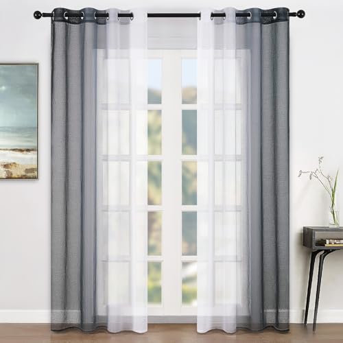 Topfinel Schwarze Vorhänge Gardinen mit Farbverlauf Kinderzimmer Gardine Halbtransparen Ösen Gardinen Wohnzimmer Modern Voile Curtains Living Room Ösenvorhang Fensterschals 140x260 cm von Topfinel