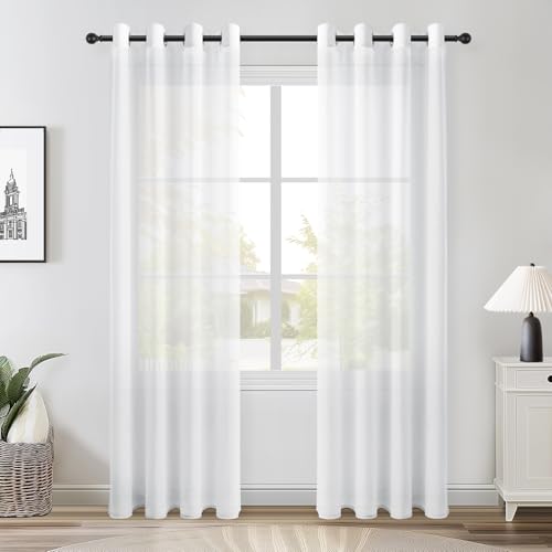 Topfinel Sheer Curtains Transparente Vorhang Weiß mit Ösen Gardinen aus Voile Polyester Vorhänge Fenster Ösenschal 2er Set 235 cm Lang Ösenvorhang Luftig Dekoschal für Schlafzimmer Wohnzimmer von Topfinel