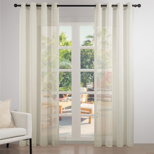 Topfinel Gardinen mit Ösen Transparente Vorhang Beige Vorhänge Schlafzimmer Moderne Gardine Wohnzimer Ösenschal 225 cm Lang Übergardinen Curtains & Drapes Ösenvorhänge 140 cm Breit für Hotels Büros von Topfinel