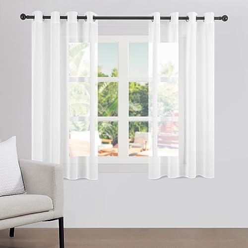 Topfinel Gardinen Kurz Vorhang Transparent Stores Gardine Schals mit Ösen Voile Curtains Living Room Fensterschals Vorhänge Weiss 140 cm Lang Dekoschal für kleine Fenster von Topfinel