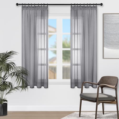 Topfinel Gardinen mit Kräuselband Grau Vorhänge Halbtransparent Voile Gardine Wohnzimmer Modern 140x160cm (BxH) Vorhang Schlafzimmer Fenster Curtains von Topfinel