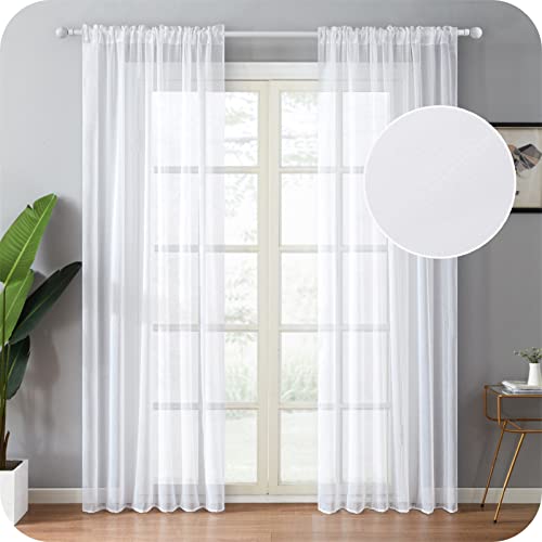 Topfinel Voile Vorhänge mit Tunnelzug in Leinen-Optik Transparent für Wohnzimmer Schlafzimmer Fenster Einfarbige Gardinen Weiß 2er Set je140x260cm (BxH) von Topfinel