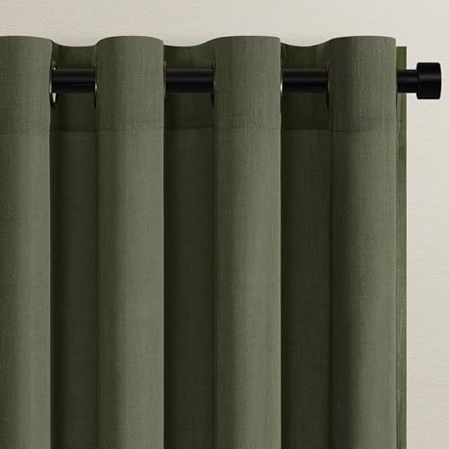 Topfinel Vorhänge Grün für Kinderzimmer Gardinen mit Ösen Kurz Vorhang Leinen Halbtransparent Ösenvorhang 2er Set 140x145 cm (B x H) Gardine Schlaufenschal Deko für Modern Wohnzimmer Schlafzimmer von Topfinel