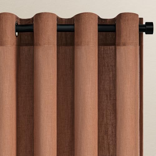 Topfinel Vorhänge Terrakotta Vorhang Ziegelrot Kurz Leinen mit Ösen Gardinen Wohnzimmer Halbtransparent Gardine Ösenschal Schlaufenschal Lichtdurchlässig für Schlafzimmer 140x160cm 2er Set von Topfinel