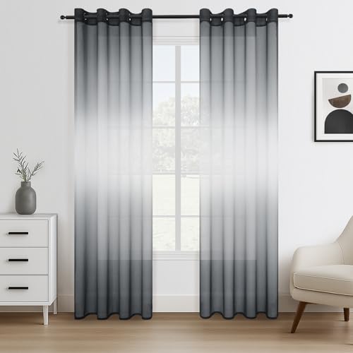 Topfinel Vorhänge Wohnzimmer Modern Grau Vorhang mit Ösen Stores Gardinen Transparent Sheer Voile Vorhang Zweifarbiger 140 X 225 cm (B x H) 2er Set von Topfinel