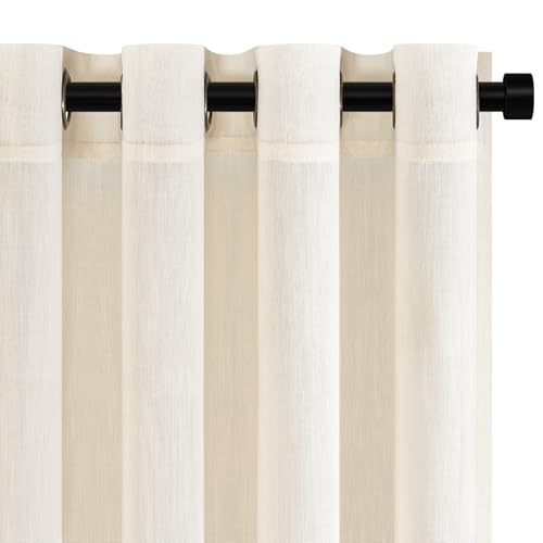 Topfinel Creme Leinen Gardinen Wohnzimmer Vorhänge Halbtransparent Voile Gardinen mit Ösen Leicht 140x240 cm Gardinen Schlaufenschal 2er Set von Topfinel