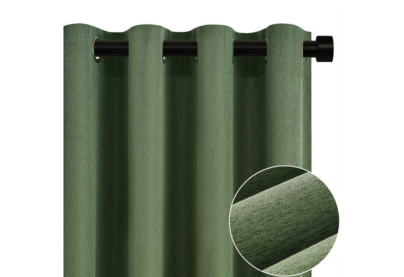 Topfinel Vorhang Grün Wohnzimmer Leinenoptik Vintage Ösenvorhang Halbtransparent, Voile Ösen Gardinen Olivgrün 140x225cm 2er Set Schlafz Balkon von Topfinel